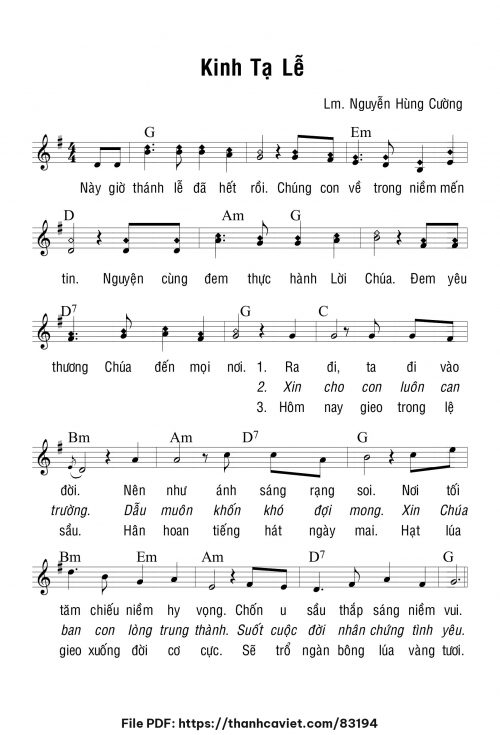 Kinh tạ lễ - Lm. Nguyễn Hùng Cường - trang 1