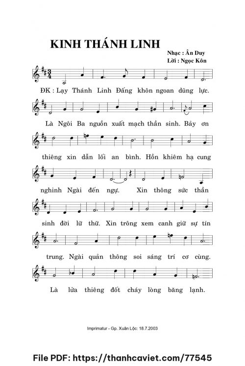 Kinh Thánh Linh - Ân Duy - Lời: Ngọc Kôn - trang 1