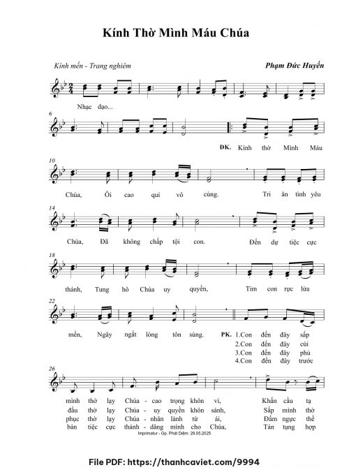 Kính thờ Mình Máu Chúa - Phạm Đức Huyến - trang 1