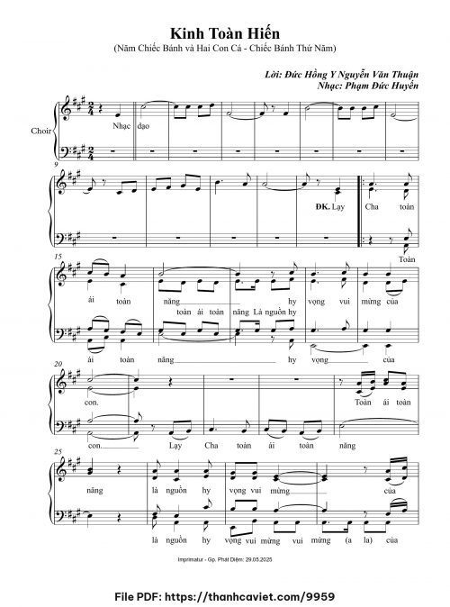 Kinh toàn hiến - Phạm Đức Huyến - Lời: ĐHY FX. Nguyễn Văn Thuận - trang 1