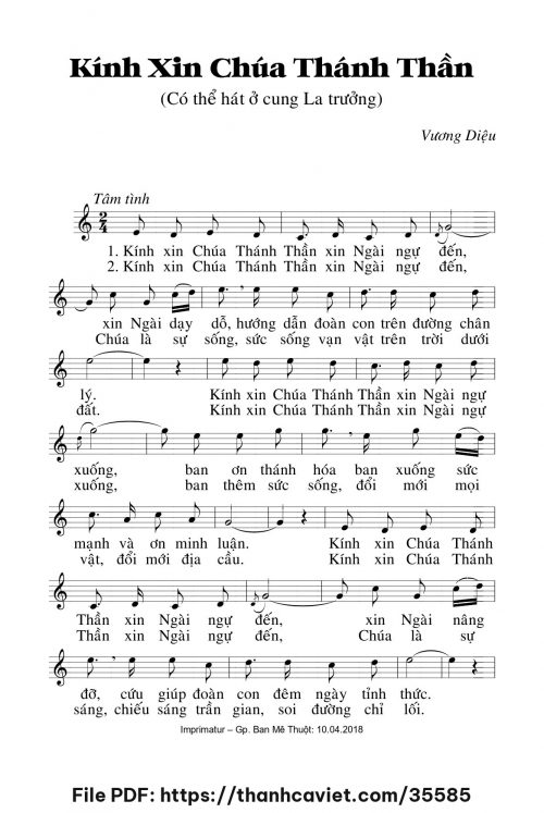 Kính xin Chúa Thánh Thần - Lm. Vương Diệu - trang 1