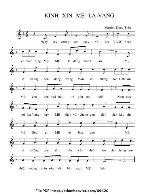 Kính xin Mẹ Lavang - Martino Khúc Tiên - trang 1