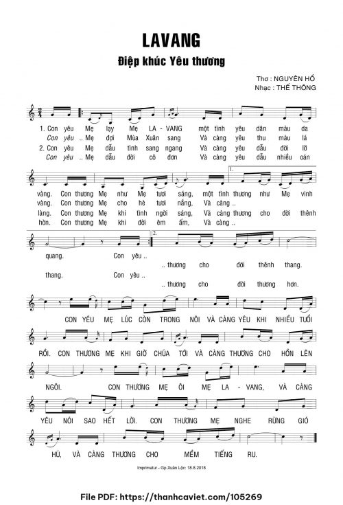 La Vang điệp khúc yêu thương - Thế Thông - Thơ: Nguyên Hồ - trang 1