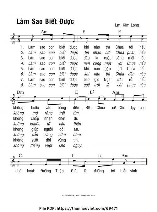 Làm sao biết được - Lm. Kim Long - trang 1