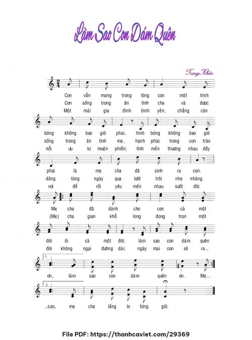 Làm sao con dám quên - Lm. Trọng Khẩn - trang 1