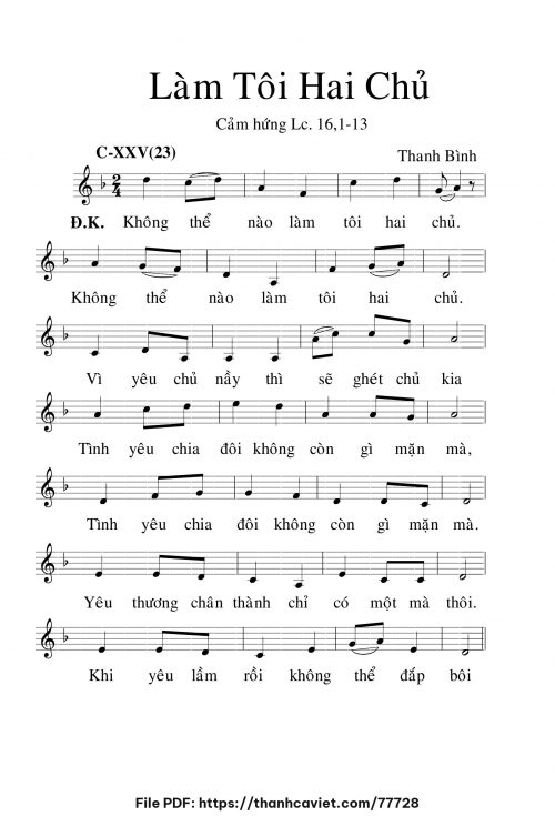 Làm tôi hai chủ - Lm. Thanh Bình - trang 1