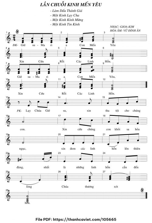 Lần chuỗi Kinh Mến Yêu - Gioa-Kim (Hòa âm: Vũ Đình Ân) - trang 1