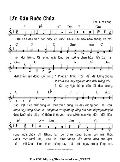 Lần đầu rước Chúa - Lm. Kim Long - trang 1