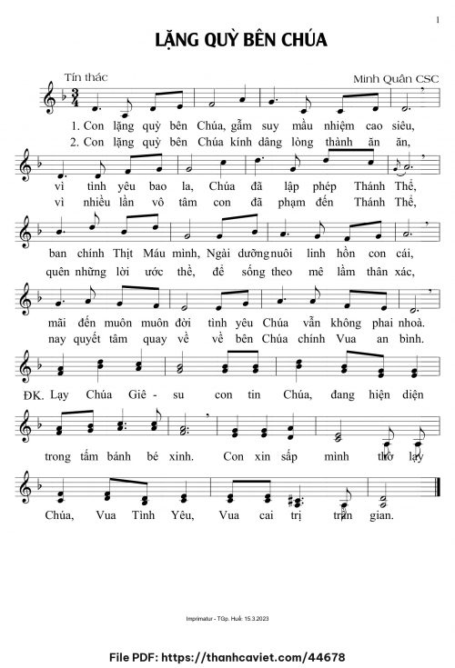 Lặng quỳ bên Chúa - Minh Quân CSC - trang 1