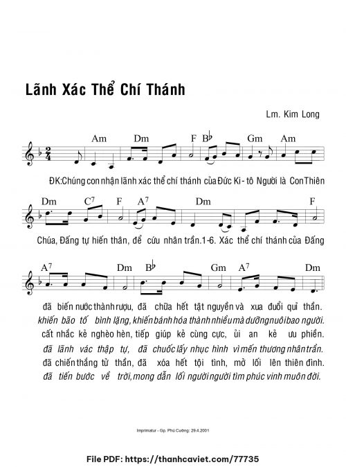Lãnh xác thể chí thánh - Lm. Kim Long - trang 1