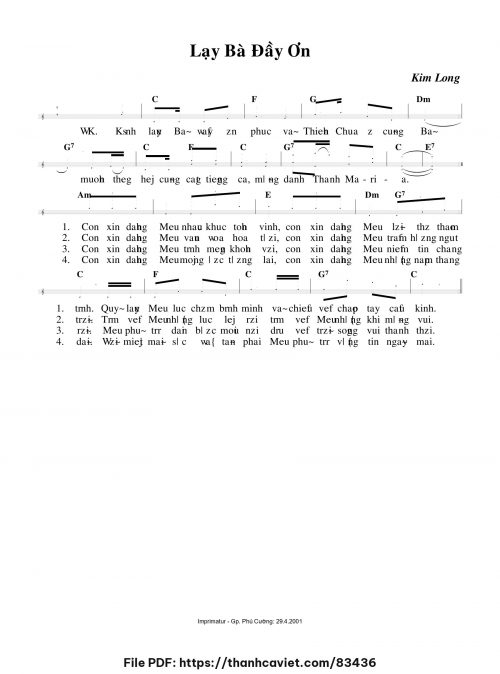 Lạy Bà đầy ơn - Lm. Kim Long - trang 1