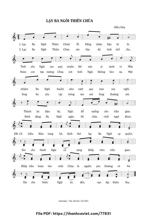 Lạy Ba Ngôi Thiên Chúa - Sr. Hiền Hòa - trang 1