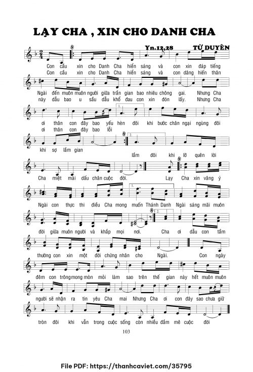 Lạy Cha, xin cho danh Cha - Lm. Từ Duyên - trang 1