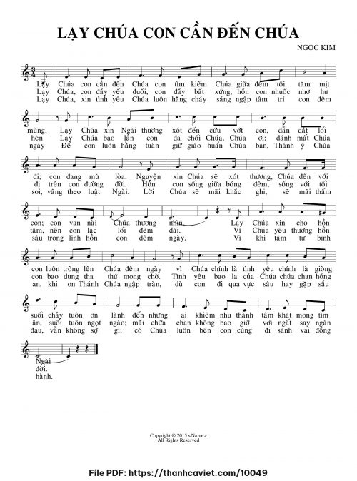 Lạy Chúa con cần đến Chúa - Ngọc Kim - trang 1
