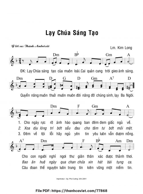 Lạy Chúa sáng tạo - Lm. Kim Long - trang 1