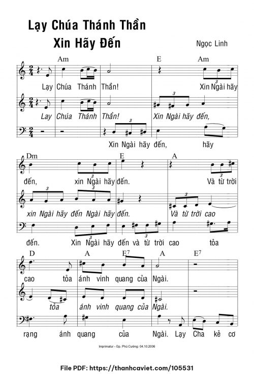 Lạy Chúa Thánh Thần xin hãy đến - Ngọc Linh - trang 1