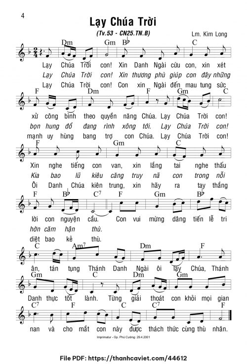 Lạy Chúa Trời - Lm. Kim Long - trang 1