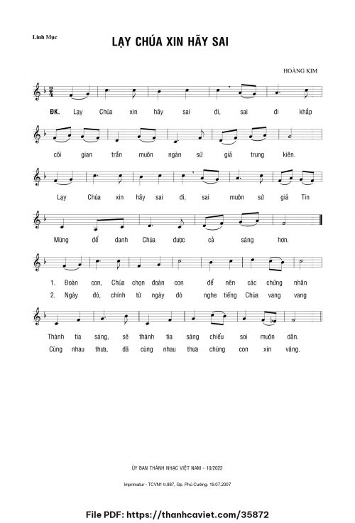 Lạy Chúa xin hãy sai - Lm. Hoàng Kim - trang 1