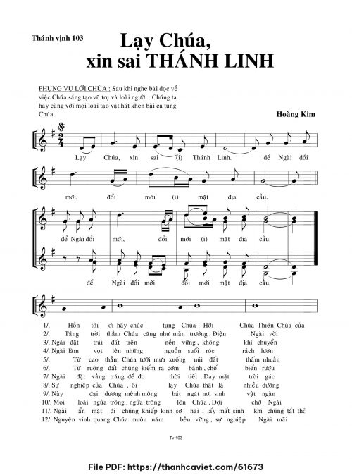 Lạy Chúa! Xin sai Thánh Linh - Lm. Hoàng Kim - trang 1