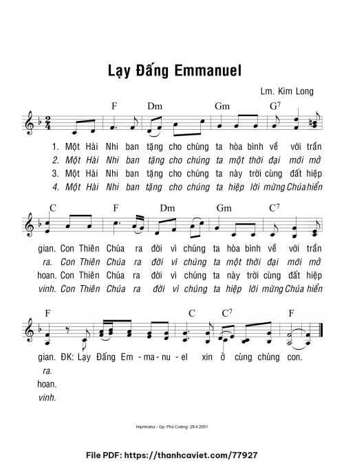 Lạy Đấng Emmanuen - Lm. Kim Long - trang 1