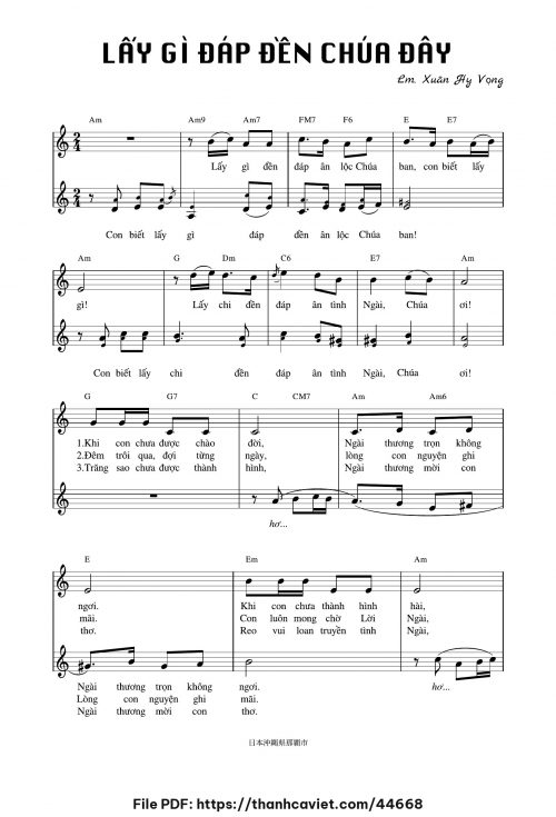 Lấy gì đáp đền Chúa đây - Lm. Xuân Hy Vọng - trang 1