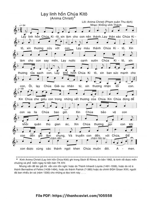 Lạy linh hồn Chúa Kitô - Khổng Vĩnh Thành (Nhạc Ngoại, lời Việt) - trang 1