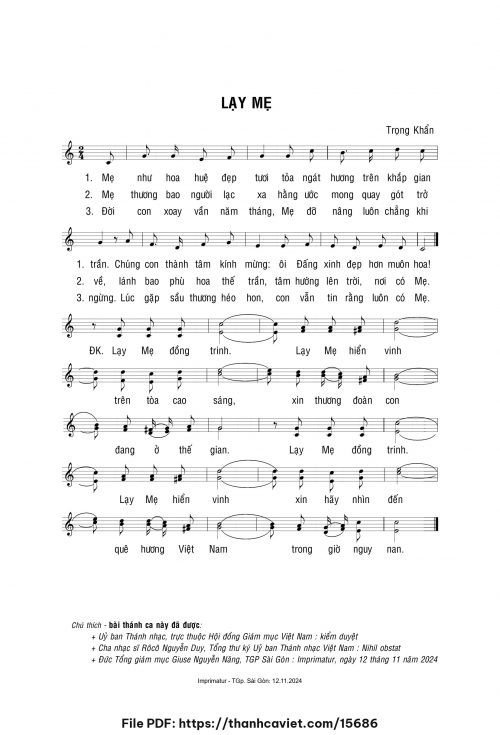 Lạy Mẹ - Lm. Trọng Khẩn - trang 1