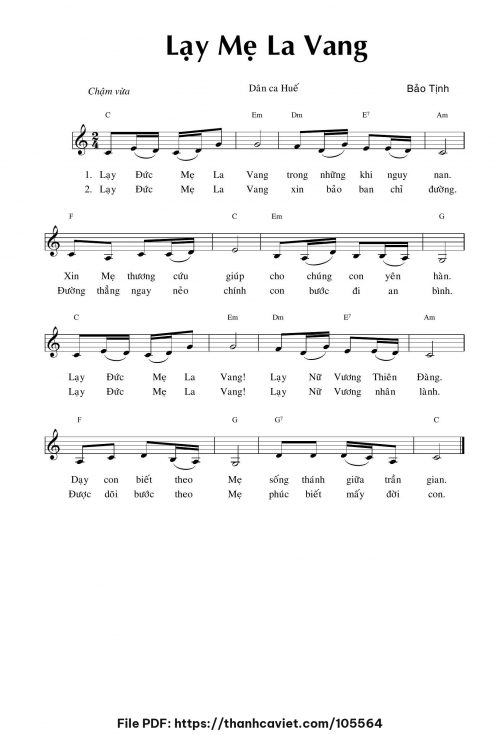 Lạy Mẹ La Vang - Bảo Tịnh - trang 1