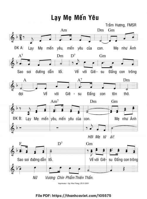 Lạy Mẹ mến yêu - Sr. Trầm Hương - trang 1