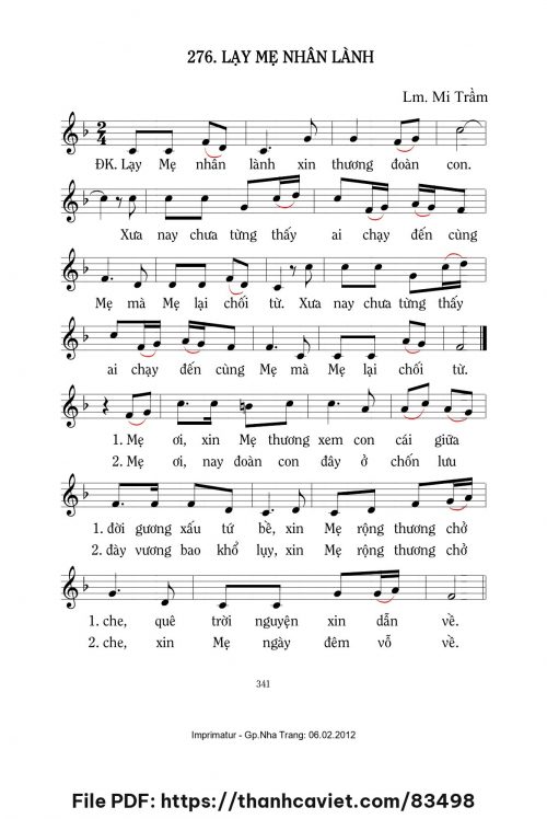 Lạy Mẹ nhân lành - Lm. Mi Trầm - trang 1