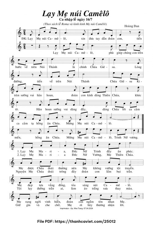 Lạy Mẹ núi Camêlô - Hoàng Đan - trang 1