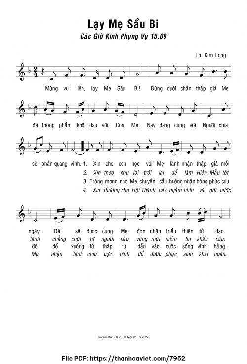 Lạy Mẹ Sầu Bi - Lm. Kim Long - trang 1
