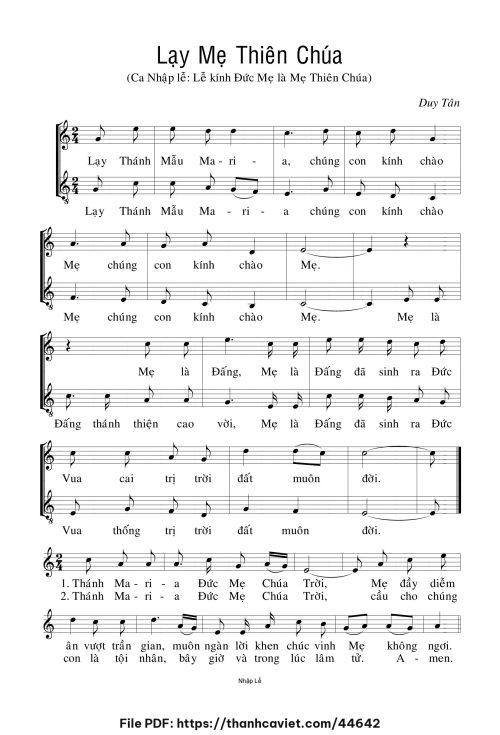 Lạy Mẹ Thiên Chúa - Duy Tân - trang 1