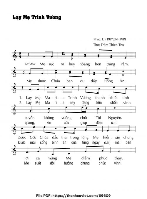 Lạy Mẹ Trinh vương - Lm. DUYLINH.PHN - trang 1