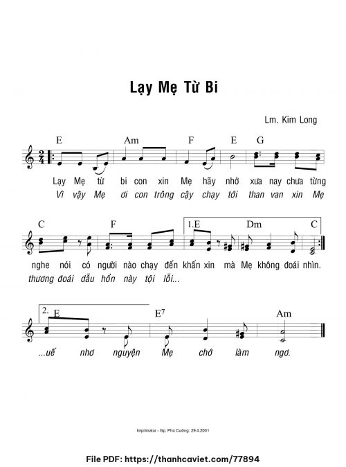 Lạy Mẹ từ bi - Lm. Kim Long - trang 1