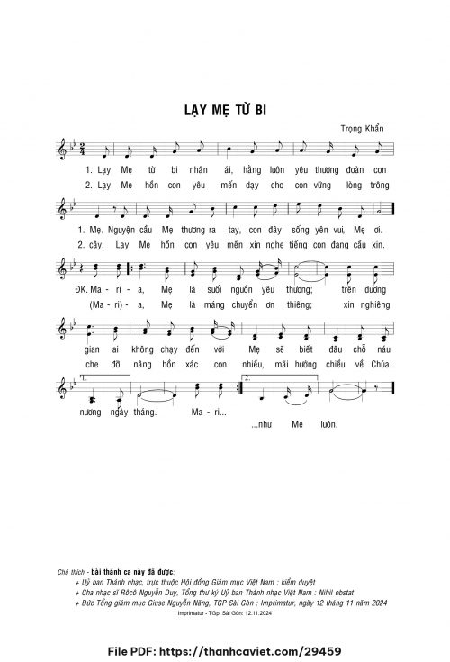 Lạy Mẹ từ bi - Lm. Trọng Khẩn - trang 1