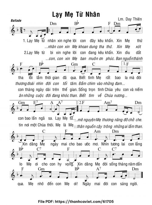Lạy Mẹ từ nhân - Lm. Duy Thiên - trang 1