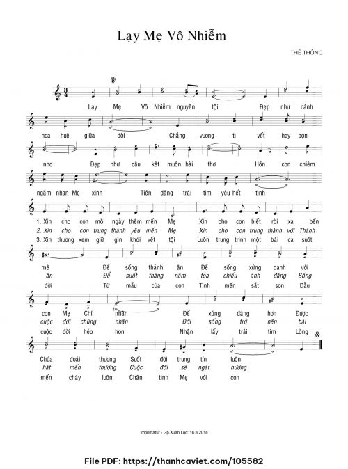 Lạy Mẹ Vô Nhiễm - Thế Thông - trang 1