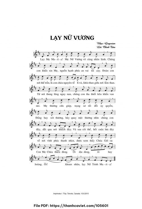 Lạy Nữ Vương - Chính Tâm (Nhạc Ngoại, lời Việt) - trang 1