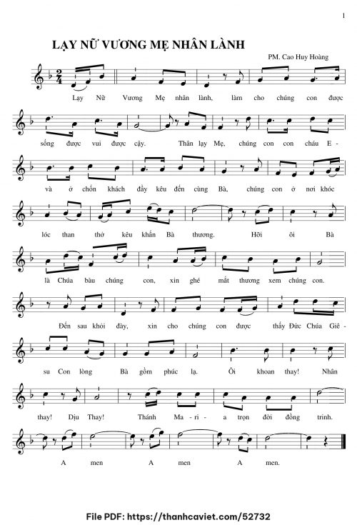 Lạy Nữ Vương Mẹ Nhân Lành - Cao Huy Hoàng - trang 1
