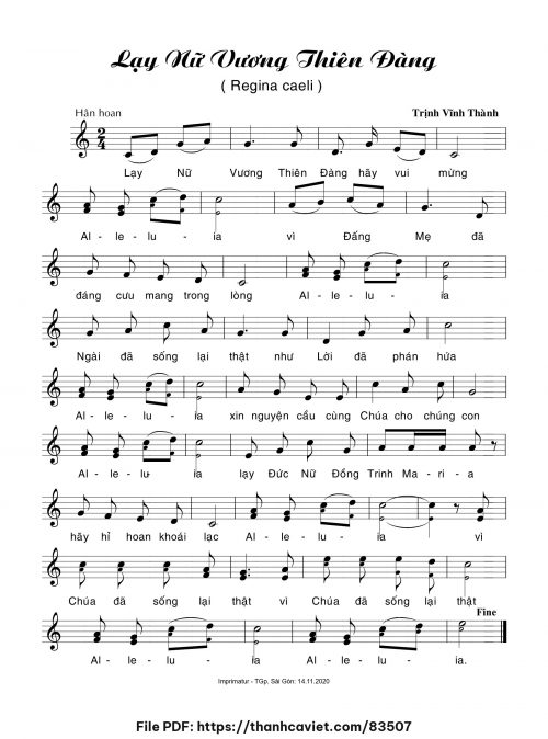 Lạy Nữ Vương Thiên Đàng - Trịnh Vĩnh Thành - trang 1