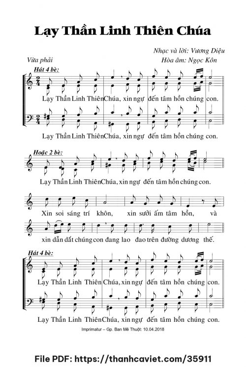 Lạy Thần Linh Thiên Chúa - Lm. Vương Diệu - trang 1