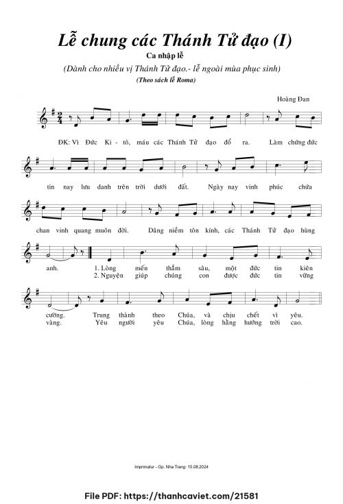 Lễ chung các Thánh Tử Đạo I - Hoàng Đan - trang 1