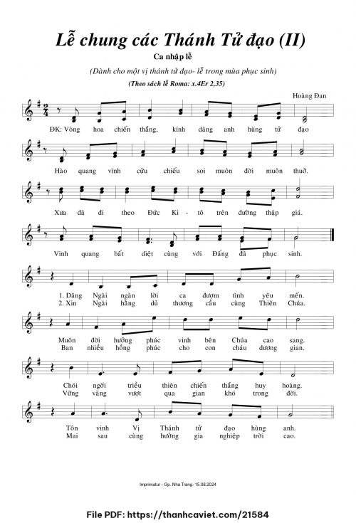 Lễ chung các Thánh Tử Đạo II - Hoàng Đan - trang 1