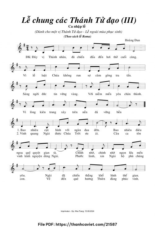Lễ chung các Thánh Tử Đạo III - Hoàng Đan - trang 1