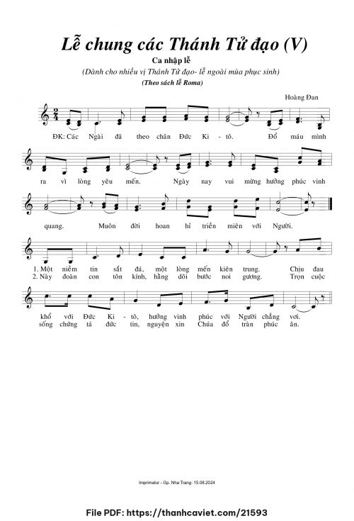 Lễ chung các Thánh Tử Đạo V - Hoàng Đan - trang 1