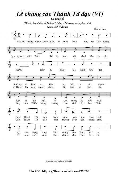 Lễ chung các Thánh Tử Đạo VI - Hoàng Đan - trang 1