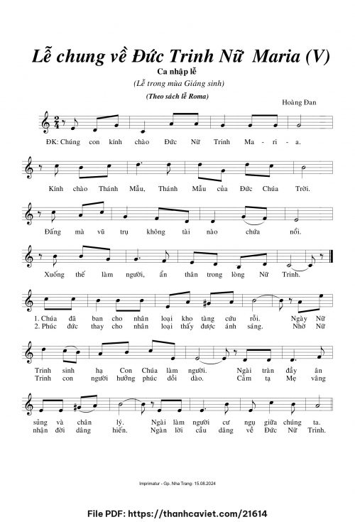 Lễ chung về Đức Trinh Nữ Maria V - Hoàng Đan - trang 1
