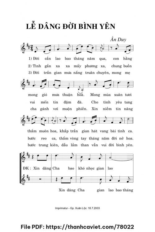 Lễ dâng đời bình yên - Ân Duy - trang 1