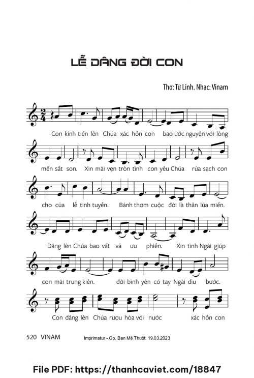 Lễ dâng đời con - Vinam - Thơ: Từ Linh - trang 1